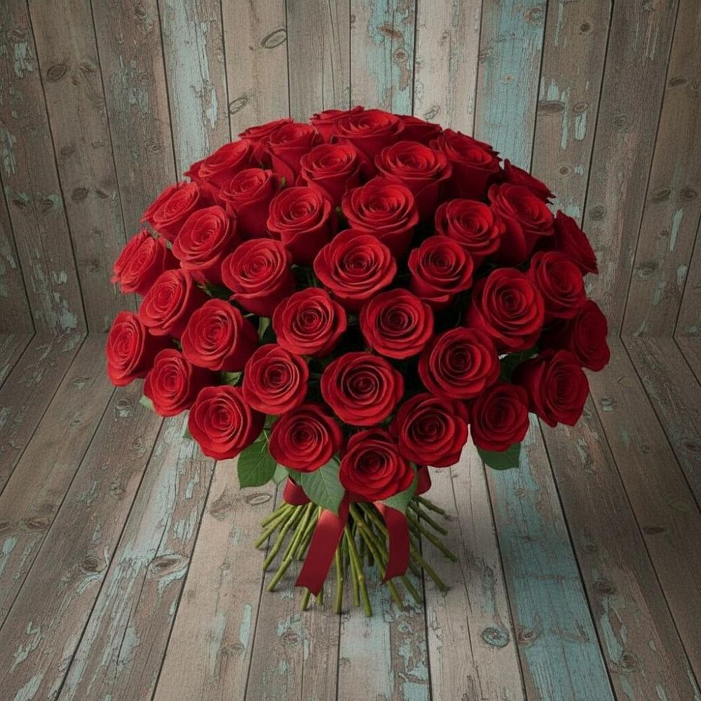 Букет 55 Красных роз Фридом в Русском
