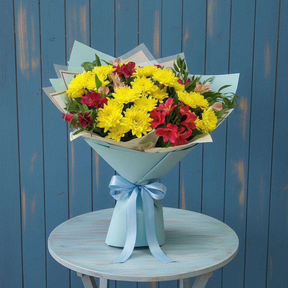 Букет цветов из: Альстромерии и Хризантемы в Русском