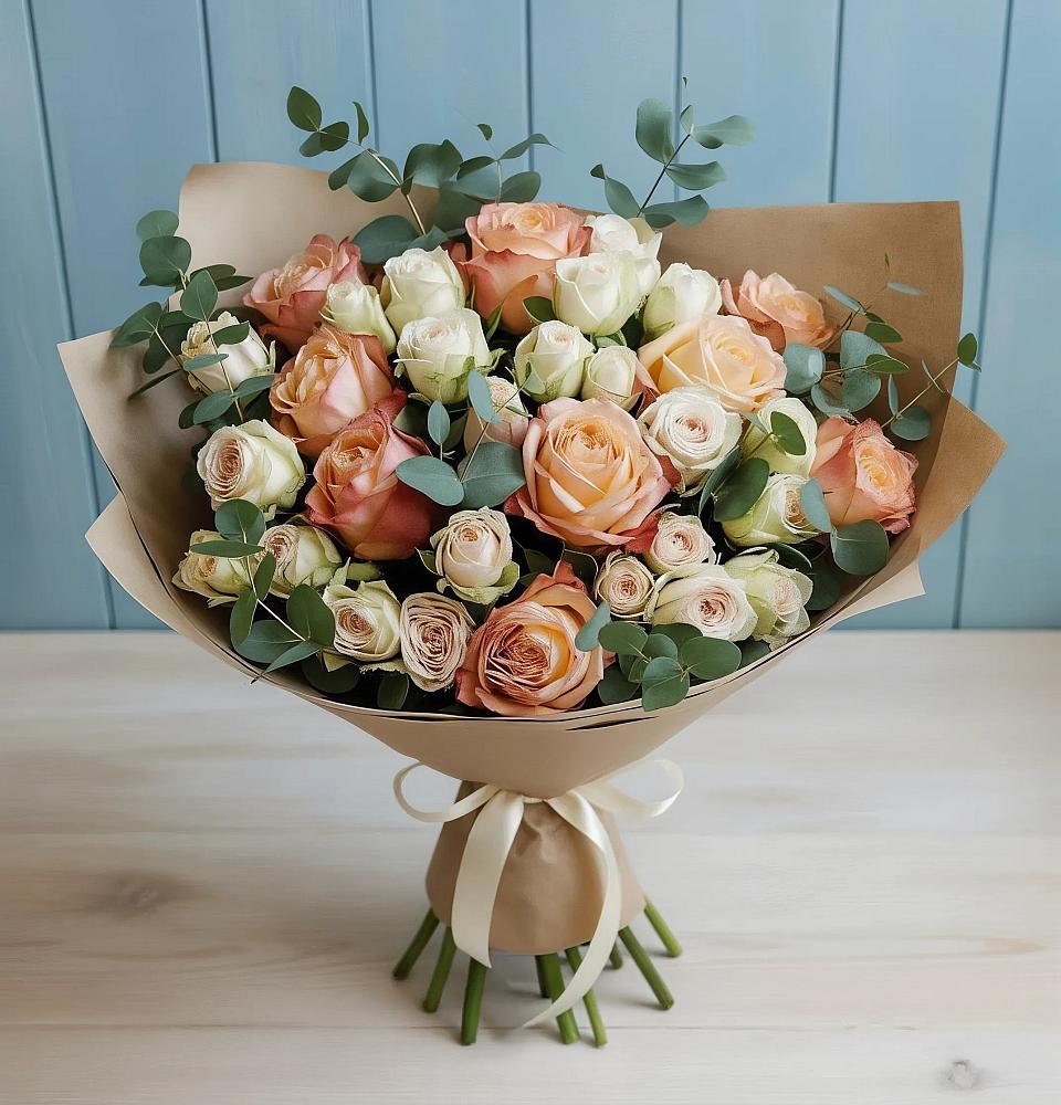 Букет цветов из: Альстромерии и Розы в Русском