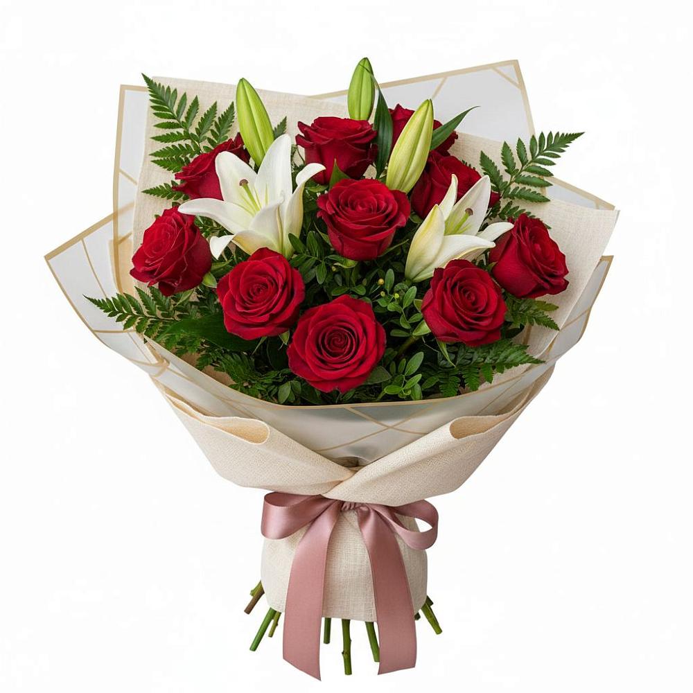 Букет цветов из: Лилии и Розы в Русском