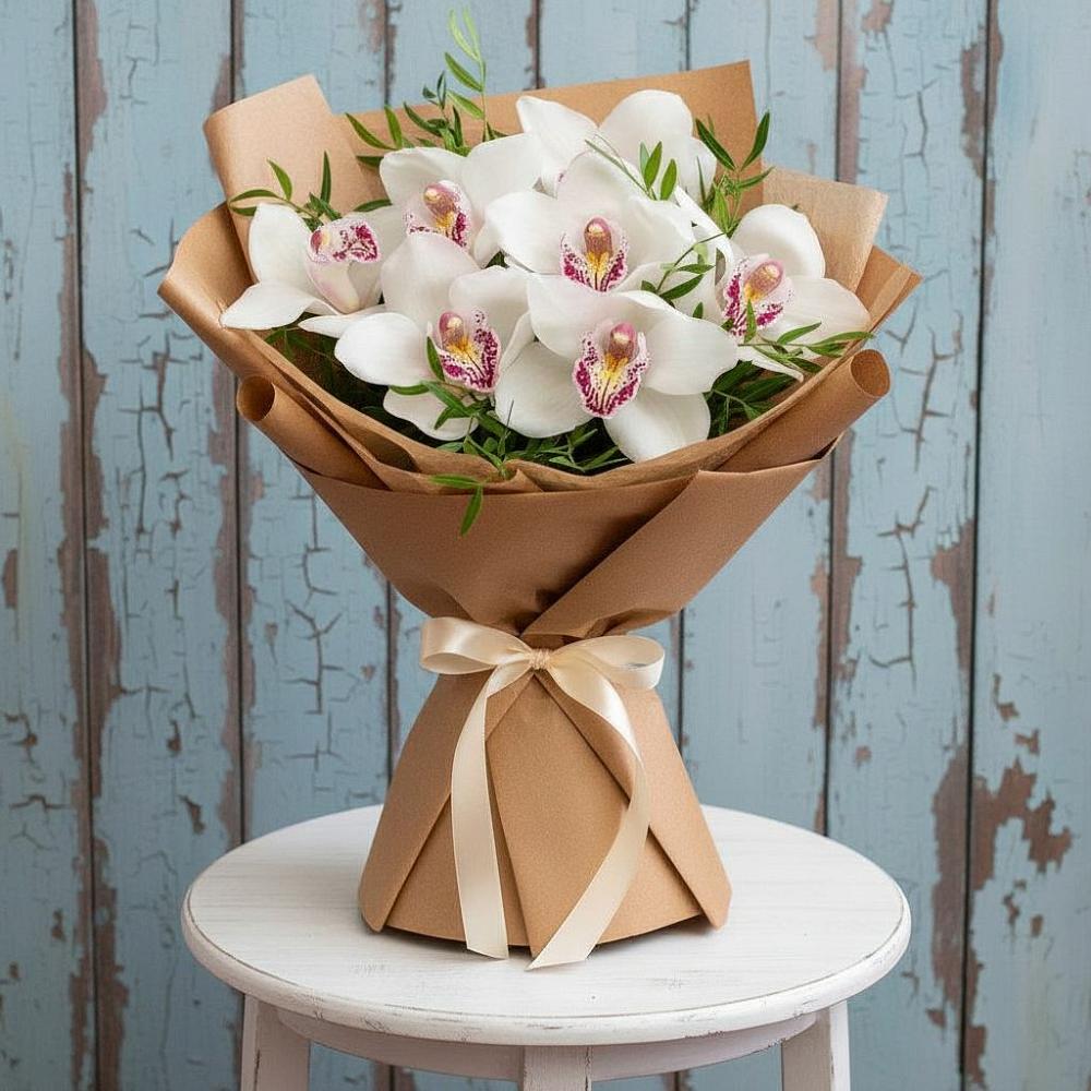 Букет цветов из: Орхидеи и Розы в Русском