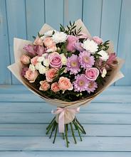 Букет цветов из:  Хризантемы, Розы и Альстромерии #REPLACE_PRED# Русском